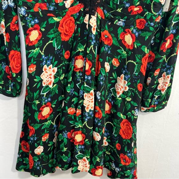 NWT Anthropologie Lacy V-Neck Mini Dress in Black Floral Motif Women’s Size 14 - Picture 8 of 16